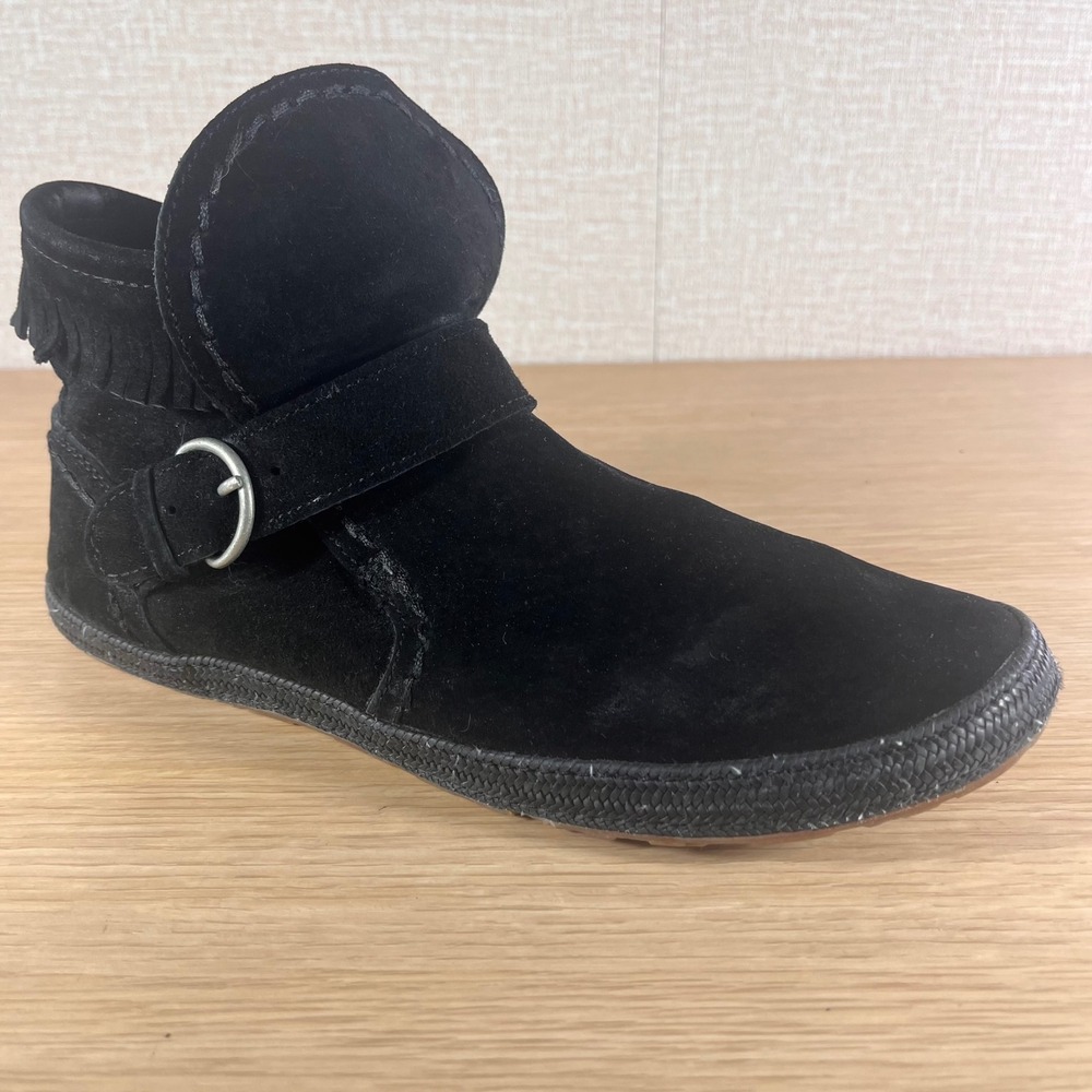 UGG Australia Women's 9 Black Suede Buckle Fringe Ankle Boots Boho Biker